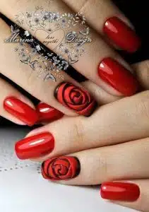 red realism rose color nails