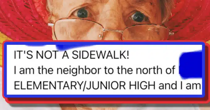 'IT'S NOT A SIDEWALK': Neighborhood Karen makes wild group post about school kids walking on school property adjacent to her property