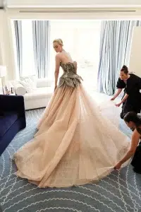 Elle Fanning in a romantic ball gown
