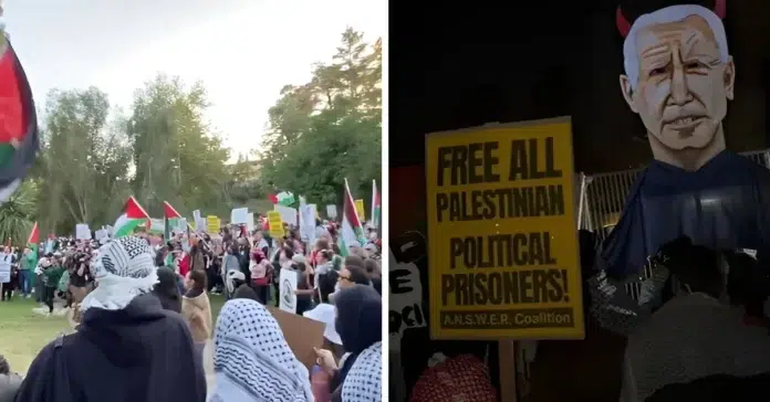Marchers protest during Biden fundraiser