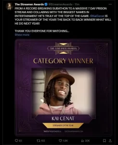 Kai Cenat Doubles Down: Back-to-Back Streamer of the Year! (2024)