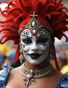 happy participant in the devil's parade brazil
