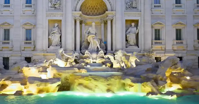 Tradition of throwing coins in Trevi Fountain