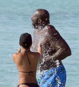 Shaquille O'Neal and his girlfriend in Spain