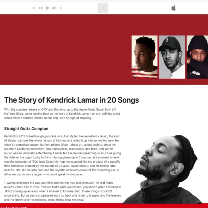 Apple Music Kendrick Lamar Super Bowl playlist