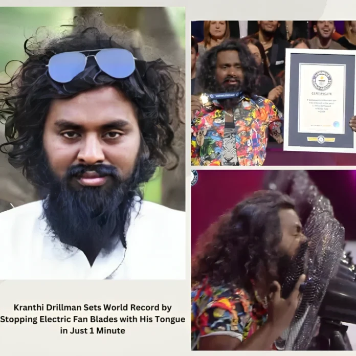 most fan blades stopped with tongue world record