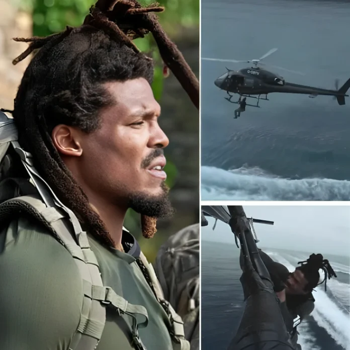 Cam Newton jumps from boat to helicopter
