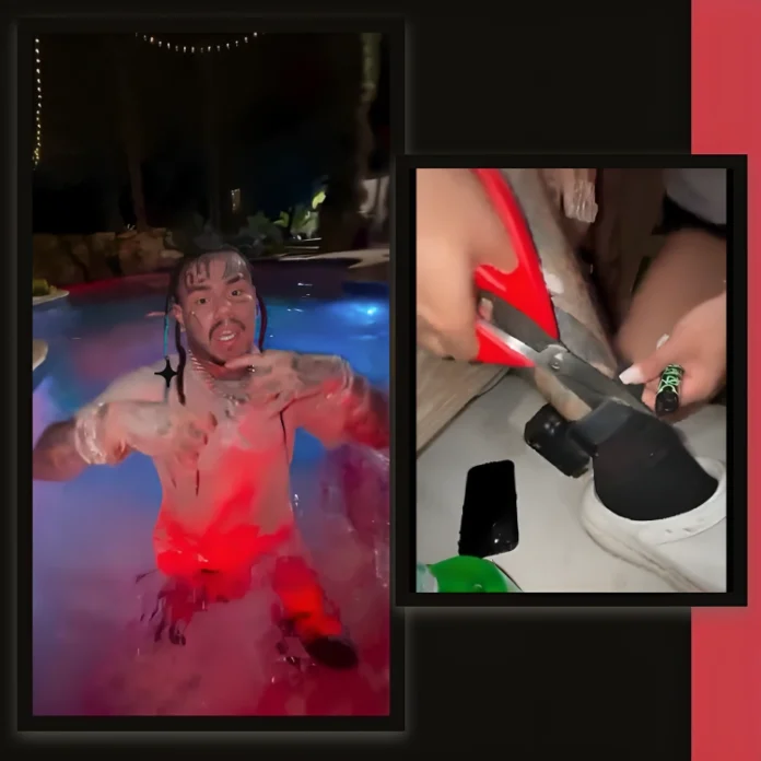 6ix9ine celebrates after cutting off ankle monitor