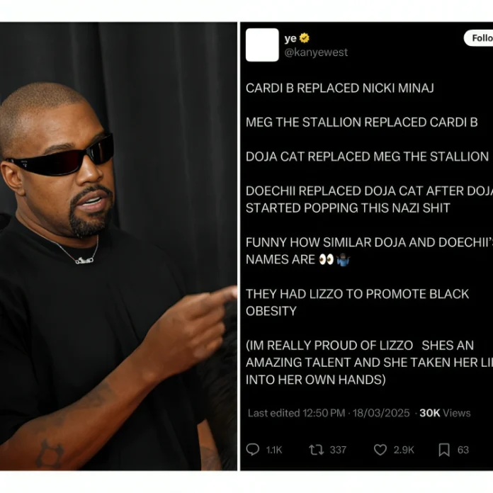 Kanye West shades female artists in latest post