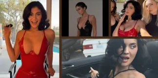 Kylie Jenner’s Outfit Choice for School Pickup Stirs Debate Online Kylie Jenner red latex dress school pickup backlash