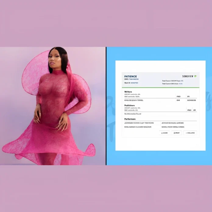 Nicki Minaj Patience ASCAP registration