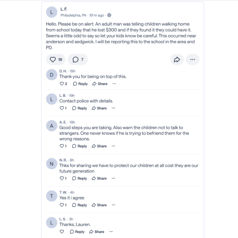 nextdoor user reported philadelphia incident 