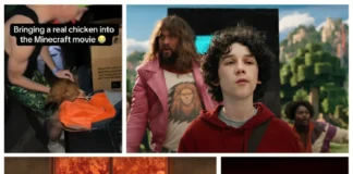 Someone Took a Real Chicken to the Minecraft Movie person brought chicken to minecraft movie