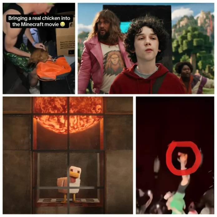 person brought chicken to minecraft movie
