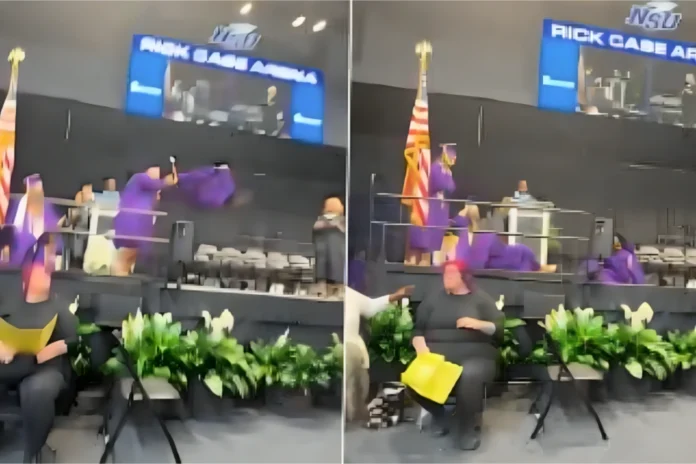 high school graduation backflip fail