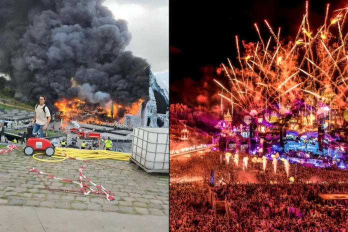 tomorrowland stage caught fire video 2025