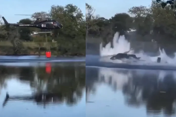 Helicopter Crashes into Pond