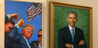 Trump Sparks Buzz After Relocating Obama’s Portrait to Secret Stairwell donald trump moves barack obama portrait