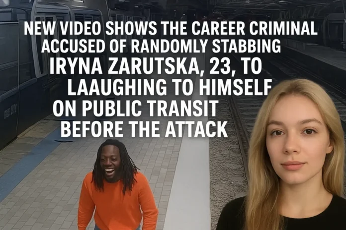 video shows the career criminal accused of RANDOMLY st*bbing Iryna Zarutska, 23, to death laughing to himself on public transit
