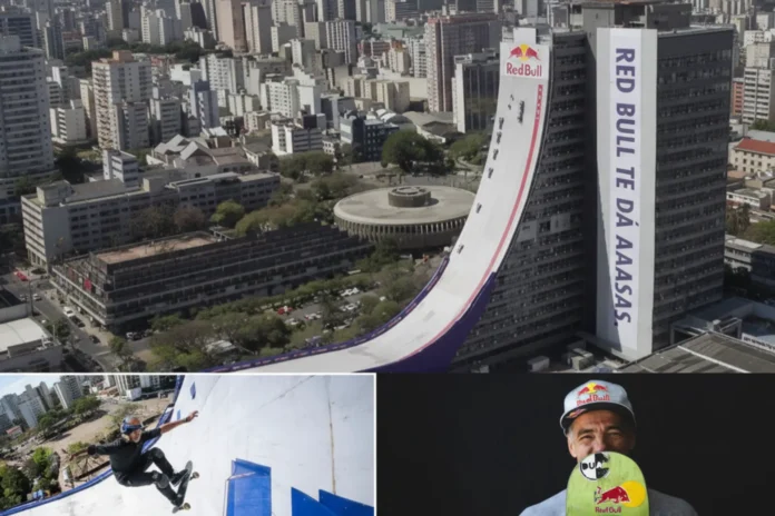 Sandro Dias set a world record by skateboarding down a 229-foot curved ramp