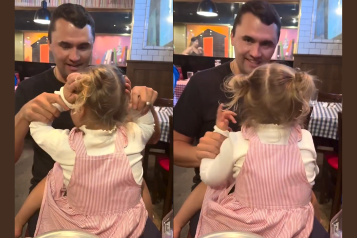 Charlie Kirk explaining to their daughter how they met