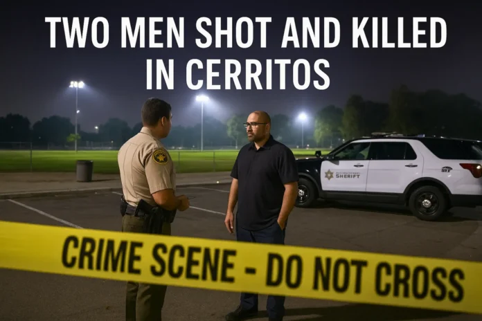 Two men were shot and killed Sunday morning at a sports complex in Cerritos