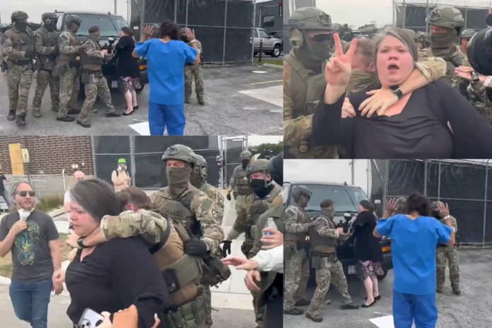 ICE agents attack woman protester
