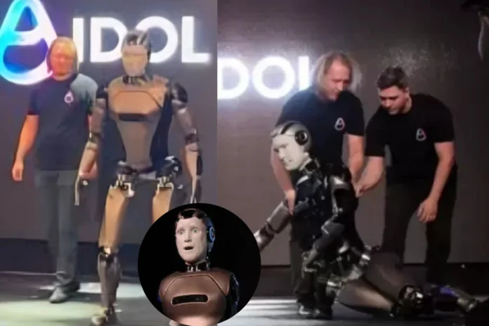 Russia’s first AI-powered humanoid robot stumbles during stage debut