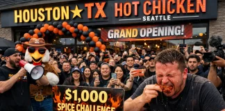Houston TX Hot Chicken Seattle Grand Opening Sees Massive Crowds & $1,000 Spice Challenge Houston TX Hot Chicken Seattle