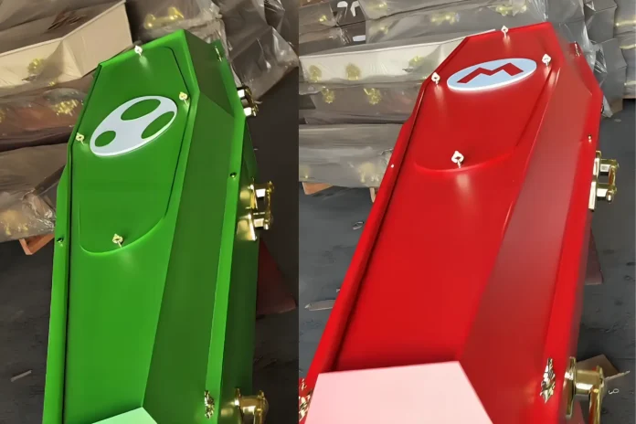 Mario-themed coffins Brazil