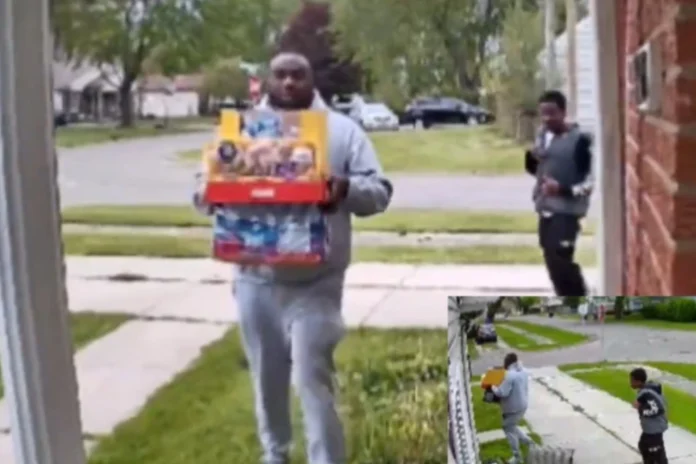 father delivers food to son