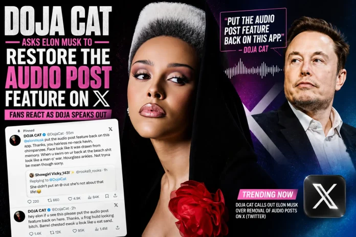Doja Cat asks Elon Musk to restore the audio post feature on Twitter/X