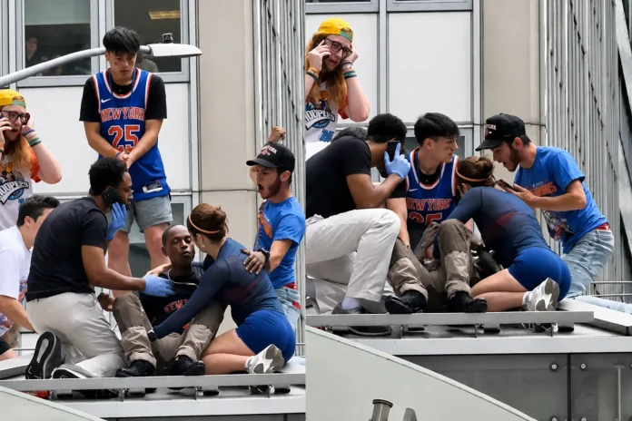 Knicks parade guy passes out kiss