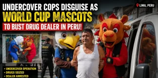 Undercover Cops Disguise as World Cup Mascots to Bust Drug Dealer in Peru! Police World Cup mascots Peru