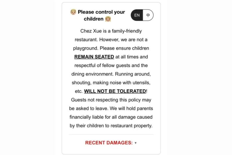 California Eatery’s Strict Kid Policy