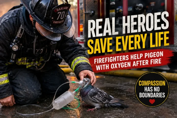 Firefighters save pigeon oxygen mask