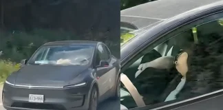 Viral Video Catches Woman Asleep at the Wheel of Tesla on Highway Tesla driver asleep on highway