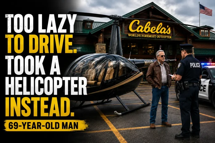 Helicopter lands in Cabela parking lot