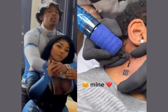 52-year-old Lil’ Kim makes it official with her 26-year-old boyfriend, Tay Brown, as he tattoos her name on his neck