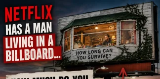 Netflix Puts a Man in a Sunset Boulevard Billboard to Promote the Last House Netflix billboard man