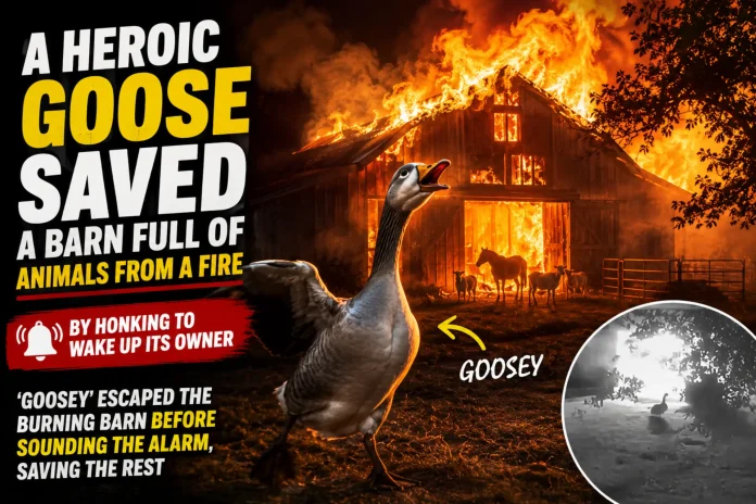 heroic goose saves animals from fire