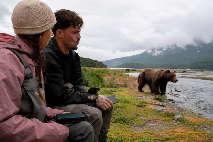 streamers Adapt and Maya brown bear salmon close encounter