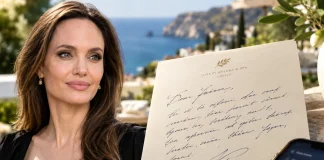 Angelina Jolie’s Handwritten Thank-You Note to Greek Hotel Staff Baffles the Internet Angelina Jolie handwritten thank you note Greece Maria hotel staff