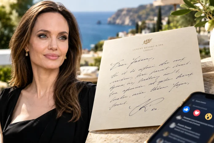 Angelina Jolie handwritten thank you note Greece Maria hotel staff