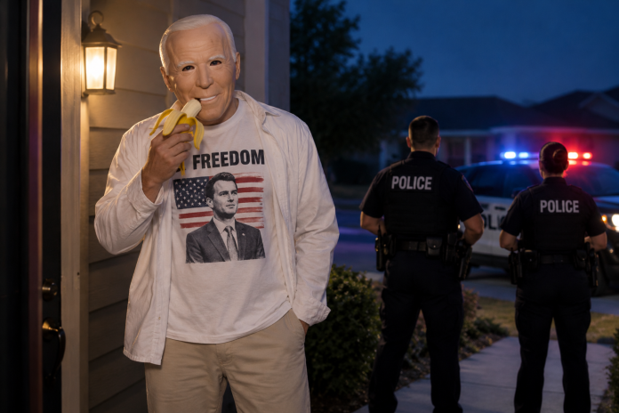 Texas doorbell Biden mask banana Charlie Kirk