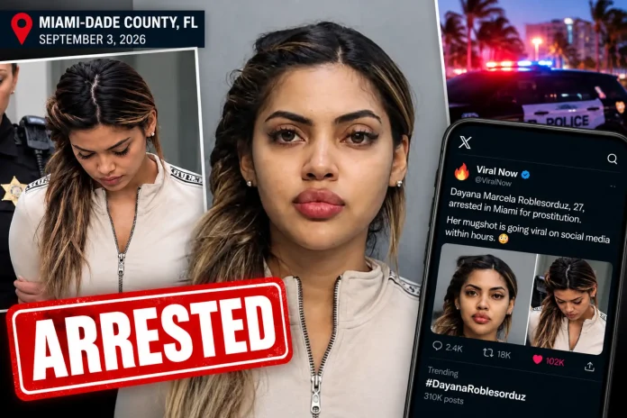 Dayana Roblesorduz, 27, after her Miami-Dade arrest on a prostitution-related charge; her booking photo went viral.