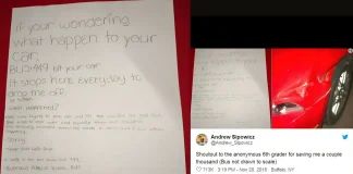 Sixth-Grader Goes Viral for Leaving Detailed Note and Drawing After School Bus Hits Car sixth grader note car hit school bus drawing viral