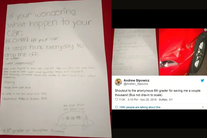 sixth grader note car hit school bus drawing viral