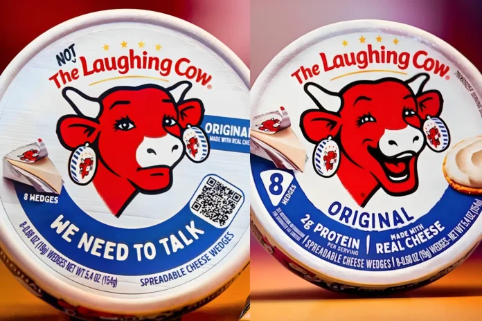Laughing Cow mascot stops laughing 100 years campaign