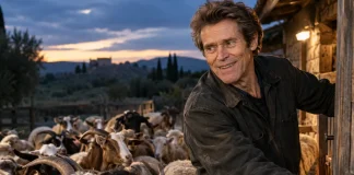 Willem Dafoe Shares How Putting 35 Goats and Sheep to Bed Brings Him Peace on His Italian Farm Willem Dafoe Italy farm goats and sheep